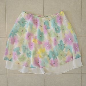 Bob Mackie Skirt 12P Floral Flowy Pastel White Silk Chiffon Layered A-Line Fairy